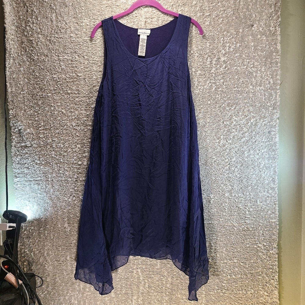 Tommy Bahama Navy Blue Crinkle Asymmetric Hem Shift Dress XS Preppy Peasant